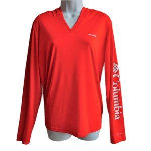 NEW Columbia Omni Shade Hoodie Performance Neon Orange V Neck Long Sleeve L
